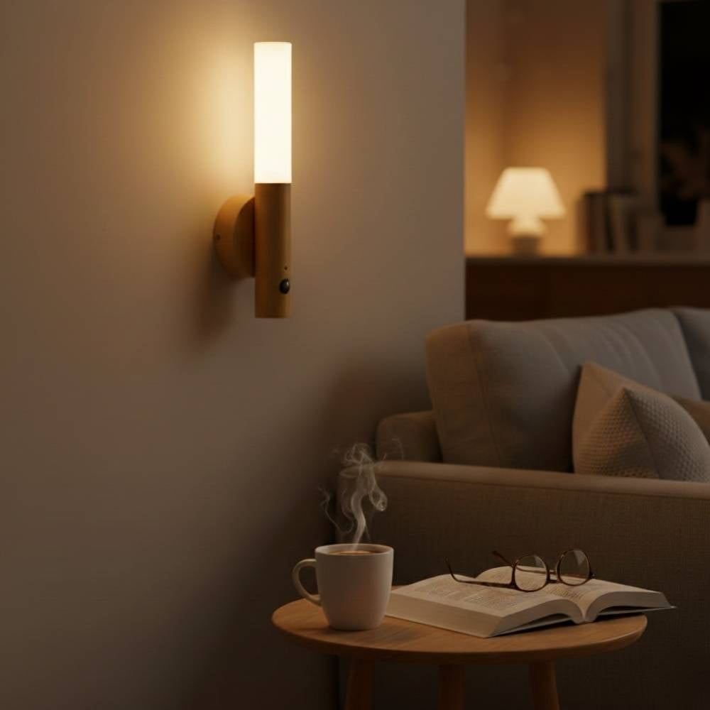 Tragbare LED-Holzleuchte mit Bewegungssensor