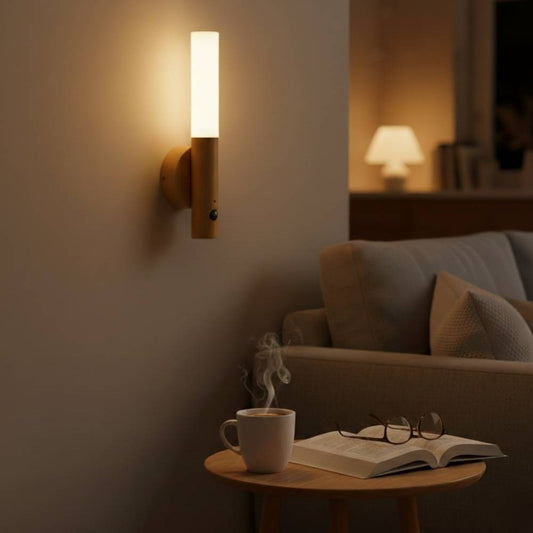 Tragbare LED-Holzleuchte mit Bewegungssensor