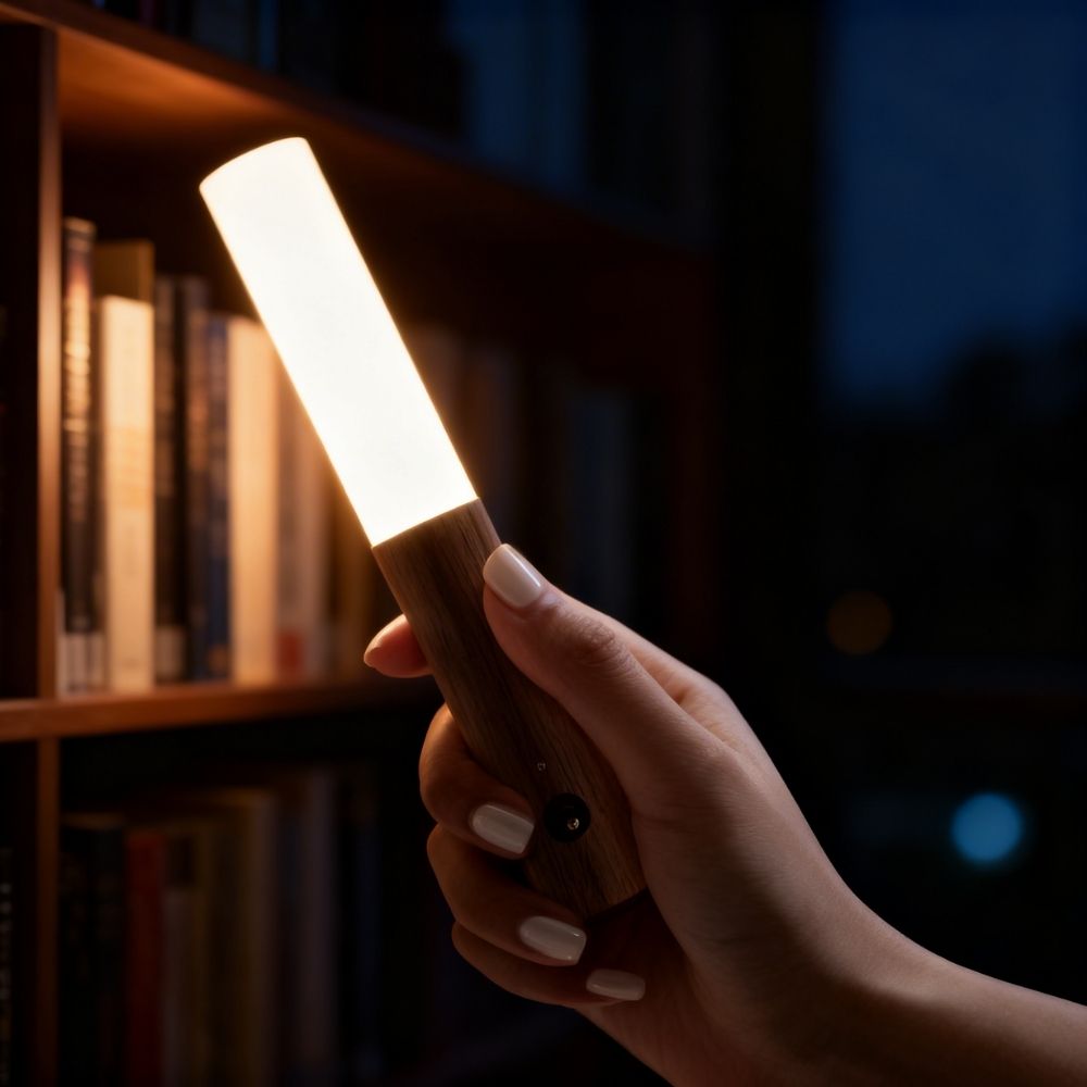 Tragbare LED-Holzleuchte mit Bewegungssensor