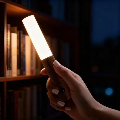 Tragbare LED-Holzleuchte mit Bewegungssensor